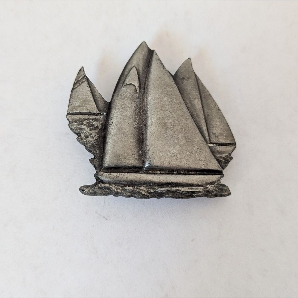 Vintage 1970s Pewter Sailboat Belt Buckle